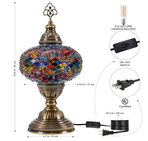 Moroccan Turkish Lamp – Colorfull Mosaic Glass Bedside & Desk Light, Handcrafted Vintage Home Decor with E12 Socket - color: Rainbow-1