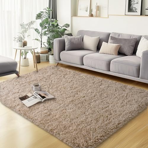qulint 3x5 Area Rug for Bedroom, Fluffy Soft Shag Bedside Rug Fuzzy Tan Small Area Rug for Nursery, Plush Shaggy Carpet for Boys and Girls Dorm Kid Room Living Room Home Decor (3ft x 5ft, Light Tan) - color: Lighttan, size: 3' x 5' (Rectangular)
