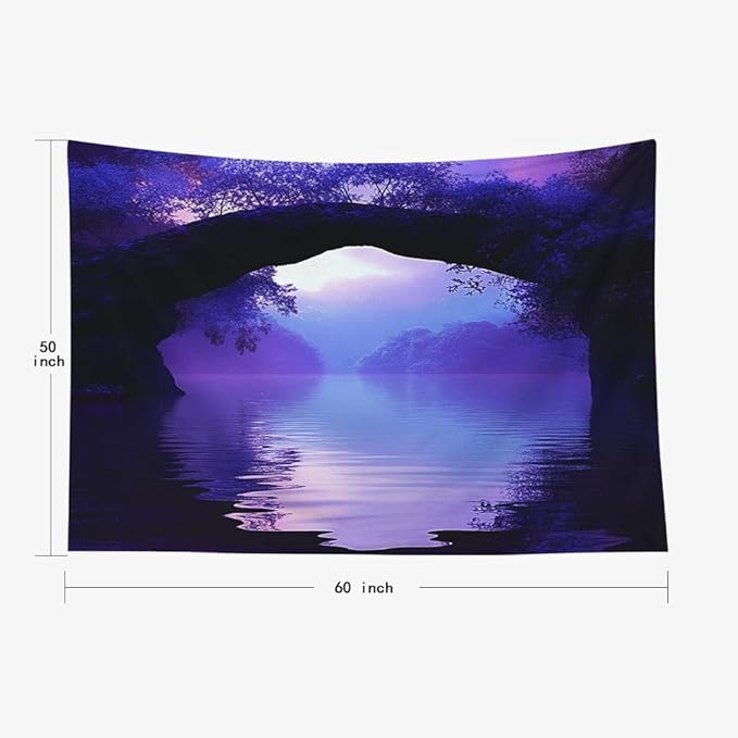 EMMTEEY Landscape Tapestry Romantic Purple Lake 60X50 Inch Ceiling Tapestry Wall Art Hanging Tapetries for Bedroom Living Room Dorm Décor