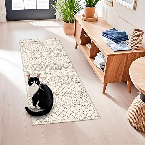 2x5 Rug Runner Boho Geometric: Washable Hallway Moroccan Runners - Non Slip Low Pile Soft Pets Friendly Rugs for Kitchen Bathroom Bedroom Entryway Laundry 2x5 Geo Beige - color: Geo Beige, size: 2' x 5' (Rectangular)