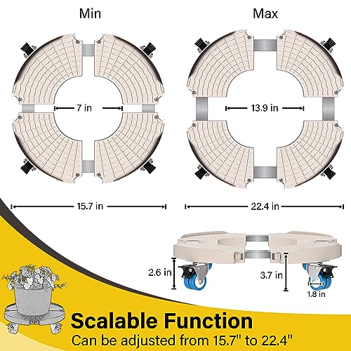 Goovilla Plant Stand with Wheels Heavy Duty, 2Pack Adjustable 15-22 Plant Caddy with Lockable Caster Wheels 440LBS, Rolling Plant Stand/Dolly/Roller for Indoor Outdoor Large Planter, Flower Pot,Beige - color: Beige