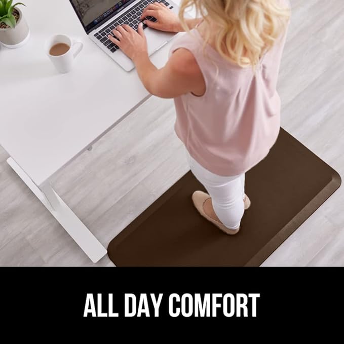 GORILLA GRIP Comfortable Cushioned Kitchen Mats for Floor, 58x20, Waterproof and Stain Resistant Soft Top, 3/4 Inch Thick Ergonomic Standing Desk Anti Fatigue Mat, Foam Supports Ankles and Feet, Brown