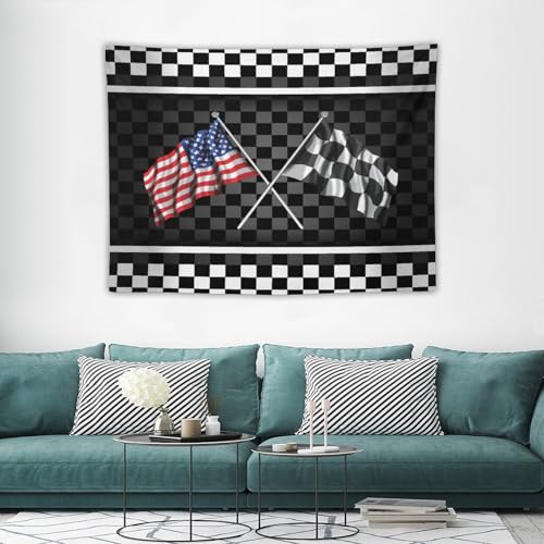 Kurtect American Flag Tapestry,Racing Car Black White Checkered Flag Abstract Sports Geometric Tapestries for Party Beach Picnic Blankets Tablecloths Living Room Wall Deocr, 30x40 in - color: style-7, size: 40"L x 30"W