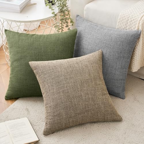 MIULEE Pack of 2 Decorative Linen Burlap Pillow Covers Spring Farmhouse Boho Accent Pillowcases for Sofa Car Couch Bedroom Living Room Decor 18x18 Inch Dark Olive Green - color: Dark Olive Green, size: 18" x 18" (Pack of 2)