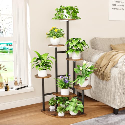 Corner Plant Stand with Grow Lights, 7 Tiered Plant Shelf Indoor, 43" Corner Plant Stands for Indoor Plants, Metal Plant Flower Display Shelves, Plant Organizer Rack for Living Room, Balcony, Home Decor（Round) - size: Round