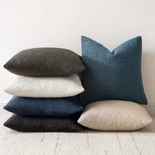 Pack of 2 18x18 Inch Decorative Boucle Throw Pillow Covers Textured Square Pillowcaes Accent Solid Cozy Soft Cushion Covers Home Decor for Sofa Couch Living Room Home Decor,Dark Blue - color: Dark Blue, size: 18" x 18" (Pack of 2)