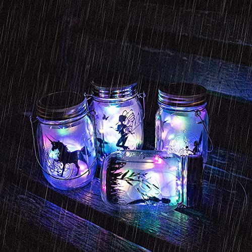 8 Pack Solar Outdoor Fairy Star Firefly Jar Lids Lights,Solar Fairy String Lids Lights（No Jars）,Waterproof Lantern Mason String Solar Lights with Hangers for Regular Mouth Jars - color: Multicolor