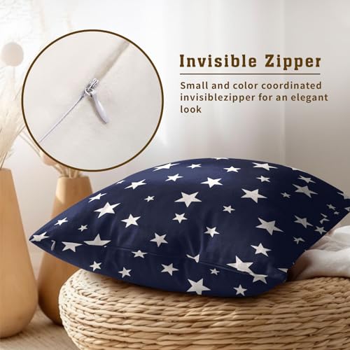 4th of July Decorations Pillow Covers 16x16 Inch Set of 2, Independence Day Patriotic Blue White Stars Throw Pillow Covers Square Cotton Cushion Cover for Home Couch Sofa Patio Bedroom Livingroom - color: Blue White Star240319, size: 16" x 16" (Pack of 2)