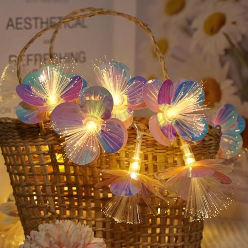 Fiber Optic Flower String Lights Battery Operated 5ft 10 LED Artificial Flower Garland Fairy Lights for Wedding Christmas Party Room Garden Decor (Warm White, 5ft) - size: 5ft
