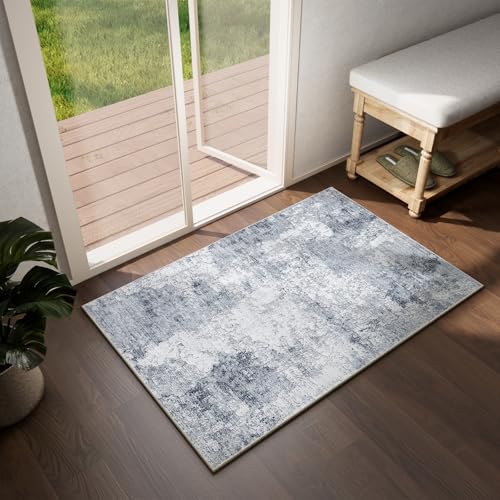 2x3 Washable Small Entryway Rugs: Modern Rug Non Slip Door Mat Indoor Entrance Soft Low Pile Throw Rugs for Inside Front Door Floor Bedroom Bedside Kitchen Dorm Entry Home Office - color: Blue and Gray, size: 2' x 3' (Rectangular)