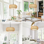 19 Inch Boho Chandeliers for Dining Room 5-Lights Farmhouse Light Fixtures Large Pendant Light Hand Woven Dining Table Light Fixture Rattan Hanging Lamp for Kitchen Island - size: 19 Inch