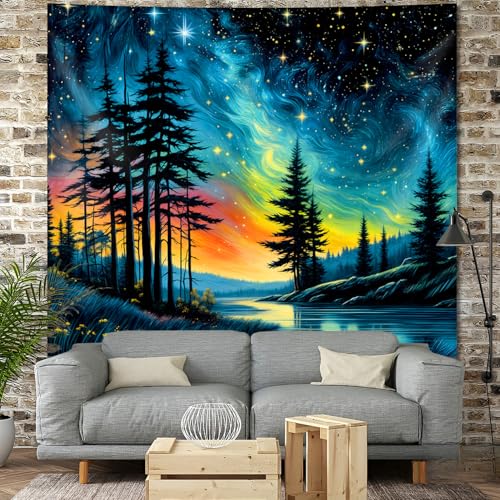 TVTLTVT Forest Starry Tapestry Wall Hanging Colorful Starry Sky Misty Forest Wall Tapestry Galaxy Night Sky Landscape Becoration for Home Decor Bedroom Living Room Wall Decor Gift 59x51in - color: S05-Forest Starry