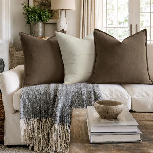 ZWJD Brown Pillow Covers 16x16 Set of 2 Chenille Throw Pillow Covers with Elegant Design Soft and Luxurious Decorative Throw Pillows for Couch, Bed, and Home Decor - color: Brown, size: 16" x 16" (Pack of 2)