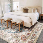 CHAMPLANT Washable Area Rug 10'x14' Beige Blue Boho Chic Medallion Distressed Design Non-Shedding Easy Care Ideal for High Traffic Areas in Living Room Bedroom Office Coffee Table Large Carpet - color: Beige and Blue, size: 10' x 14' (Rectangular)