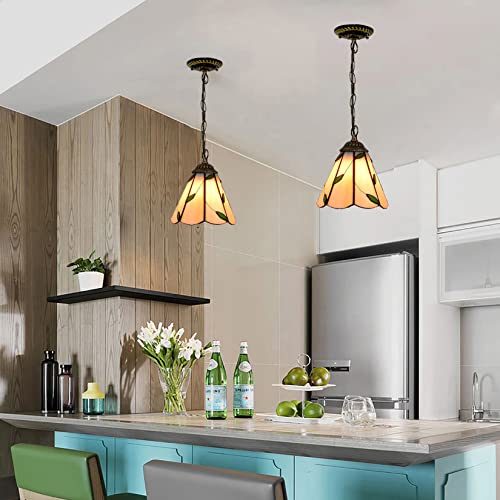 6 Inches Tiffany Style Pendant Ceiling Light Pastoral Stained Glass Pendant Lamp Fixture for Restaurant Hallway Kitchen Bar Hanging Lighting,110-240V,E27,40W(15×90cm),A