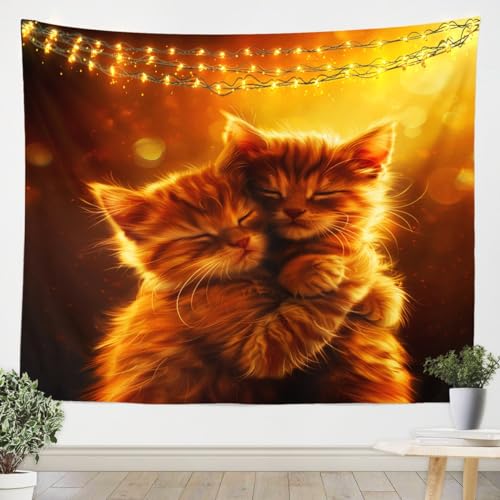 Manfei Kawaii Cat Kids Tapestry,3D Animals Pattern Wall Tapestries,Boys Girls Room Decor,Cute Pets Country Nature Wall Hanging,Brown Rustic Farmhouse Home Wall Decor,Small 51.2 x 59.1 Inches - color: Cat 02, size: Small