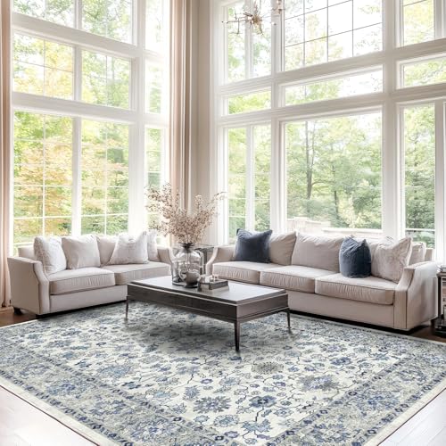 Area Rugs for Living Room 5x7,Machine Washable Non Slip Vintage Retro Rugs, Low Pile Lightweight Soft Rug for Bedroom, Dining Room,Home Office for Entrance Coffee Table - color: Blue, size: 5x7