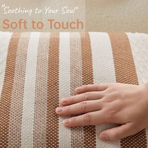 Boho Throw Pillow Covers with Tassels Woven Set of 2, 18x18 Inch Striped Textured Couch Throw Pillows for Couch Bed Sofa Bedroom Modern Funky (Light Brown, 18"x18"(Pack of 2)) - color: Light Brown
