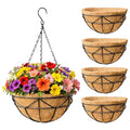 EIMQUVW 14 Inch Coconut Fiber Hanging Planter 4 Packs Durable Metal Hanging Baskets with Chains Outdoor Wire Pot for Spring and Summer Front Porch Garden Decoration - size: 14 Inch, style: Geometric