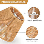 Small Rattan Lamp Shades Set of 2, Boho Lamp Shades for Table Lamps, 5.5" Top x 10" Bottom x 6.6" High, Wicker Lampshade Replacement for Bedroom, Hand Woven, Spider, Bulb Clip Adapters Included - color: Brown Rattan