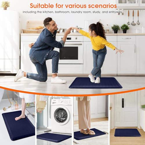 4/5 Inch Extra Thick Kitchen Mats for Floor,Non Slip Anti Fatigue Kitchen Rugs,Waterproof Stain Resistant Sink Mat,Cushioned Standing and Comfort Mats for Office (17"x28" Blue) - color: Blue, size: 28"L x 17"W x 0.8"Th