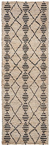 SAFAVIEH Bohemian Collection 2'6" x 8' Beige / Black BOH703Z Handmade Moroccan Tribal Jute Runner Rug - size: 2'6" x 8' (Runner)