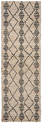 SAFAVIEH Bohemian Collection 2'6" x 8' Beige / Black BOH703Z Handmade Moroccan Tribal Jute Runner Rug - size: 2'6" x 8' (Runner)