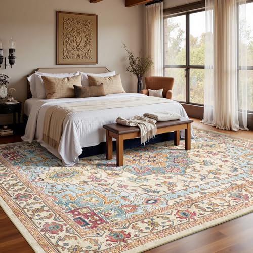 8x10 Area Rugs for Living Room - Washable Rug Vintage Distress Boho Medallion Rugs for Bedroom, Soft Non-Slip Backing Low Pile Carpet for Dining Room Office Nursery Home, Vintage Orange - color: G-vintage Orange, size: 8' x 10' (Rectangular)