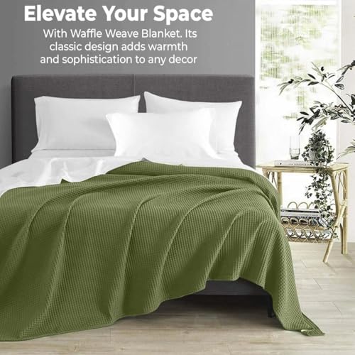 100% Cotton Blankets for Bed - Waffle Weave Blankets for Summer, Lightweight and Breathable Soft Woven Blanket for Spring (Olive Green, King (90" x 108")) - color: Olive Green, size: King (90" x 108")