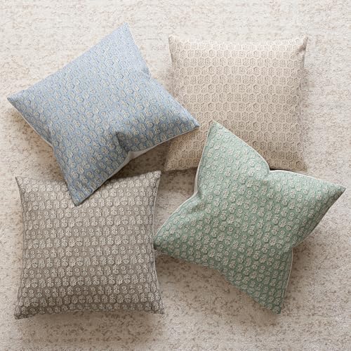 Foindtower Set of 2 Decorative Vintage Floral Print Throw Pillow Covers Neutral Modern Farmhouse Cushion Covers Boho Home Decor for Sofa Chair Couch Bedroom Living Room Outdoor,18×18 Inch,Powder Blue - color: Powder Blue, size: 18" x 18" (Pack of 2)