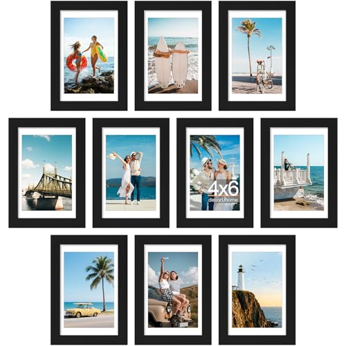 decorUhome 4x6 Picture Frame Set of 10, Display Photos 3.5x5 with Mat or 4x6 Unmatted for Picture Frames Collage Wall Decor, Black - color: Black, size: 4x6