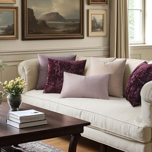 MIULEE Velvet Throw Pillow Covers Set of 2, Soft Neutral Decorative Pillow Cases with Luxurious Textured Vintage Cushion Covers for Home Decor Couch Sofa Bed,Purple 18x18 inch - color: Purple, size: 18" x 18" (Pack of 2)