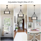 20'' Black Drum Chandeliers, 5Lights Black and White Drum Chandelier Modern Industrial Pendant Light Fixture, Adjustable Fabric Chandelier for Dining Room Kitchen Island Living Room Foyer E26 - color: 20InchBlack