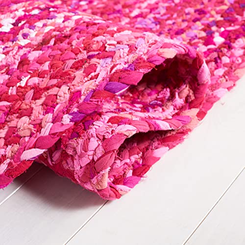 SAFAVIEH Braided Collection Area Rug - 3' x 5' Oval, Pink & Fuchsia, Handmade Country Farmhouse Reversible Cotton, Ideal for High Traffic Areas in Living Room, Bedroom (BRD452U) - color: Pink/Fuchsia, size: 3' x 5' (Oval)