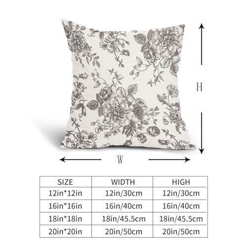 Vintage Floral Pillow Covers 18x18 Inch Set of 2 Black Brown and Cream Floral Throw Pillow Covers Chinoiserie Flower Pillowcases Rustic Farmhouse Cotton Linen Cushion Covers for Couch Bed Sofa Decor - color: Black Brown, size: 18" x 18" (Pack of 2)