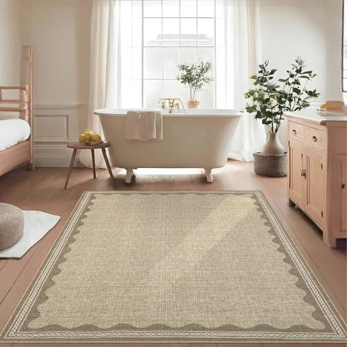 Garvee Living Room Rug 4x6 Washable Rug Modern Bordered Accent Rugs for Bedroom Ultra Soft Non Slip Lightweight Floor Cover Low Pile Stain-Resistant Foldable Carpet for Living Room Nursery Dorm Jute - color: Border Jute, size: 4' x 6' (Rectangular)