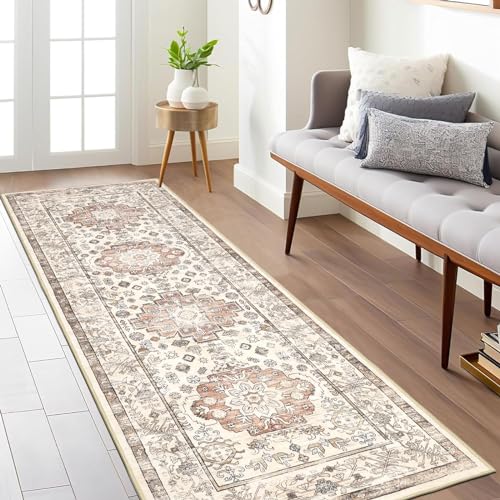 Pauwer Boho Hallway Runner Rug 2x6 Washable Entryway Area Rugs Non Slip Farmhouse Vintage Floor Mat Carpet Runner for Hallways Laundry Room Kitchen Bathroom Bedroom - color: Vintage Beige, size: 2' x 6' (Runner)