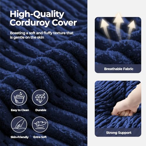 Large Round Pouf Ottoman Stuffed Corduroy Poufs Foot Rest with Foam Filling Fluffy Pouf Storage Ottoman Relax Stool for Living Room Couch 26 X 18 Inches, Blue - color: Blue, size: 26"D x 26"W x 18"H
