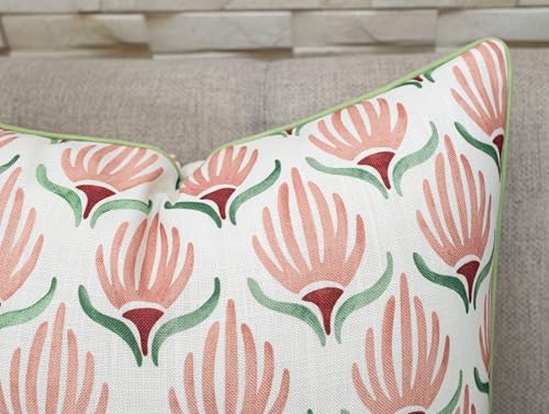 VAGMINE Art Deco Stylized Floral 20x20 Inch Throw Pillow Cover - Blush Sage Pink Green Bloom Print on Textured Polyester - Cushion Case for Couch Sofa - Persian Tulip - color: Persian Tulip, size: 20" x 20" (Pack of 1)