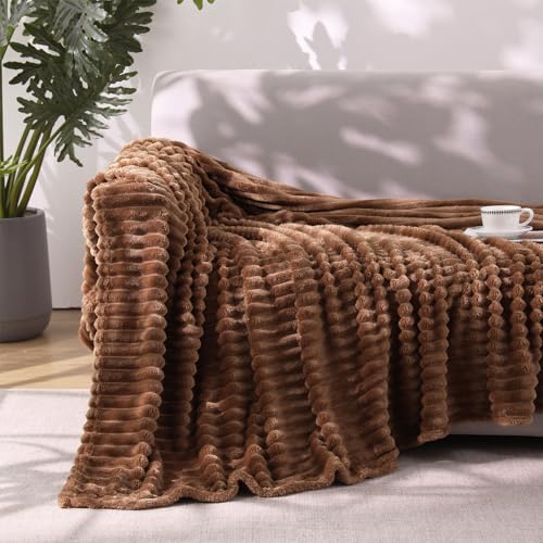 Brown Throw Blanket for Couch Sofa 50 * 60 inches Striped Fleece Blankets Room Home Decor Lightweight Plush Soft Cozy Gifts for Women Mom Girls - color: Brown, size: Throw(50"x60")