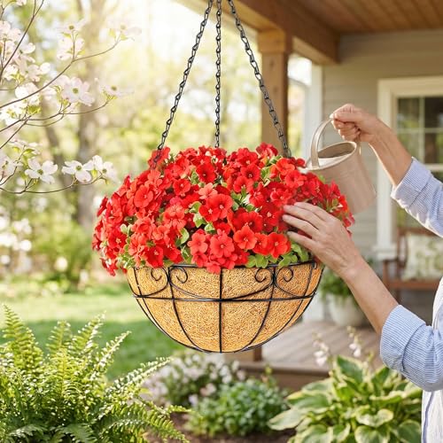 3 Pack 13.5 Inch Hanging Baskets for Plants Outdoor - Metal Hanging Planters for Outdoor Plants with Coco Liners - Heavy Duty Empty Hanging Flower Pots for Porch Patio Garden - size: 13.5 Inch