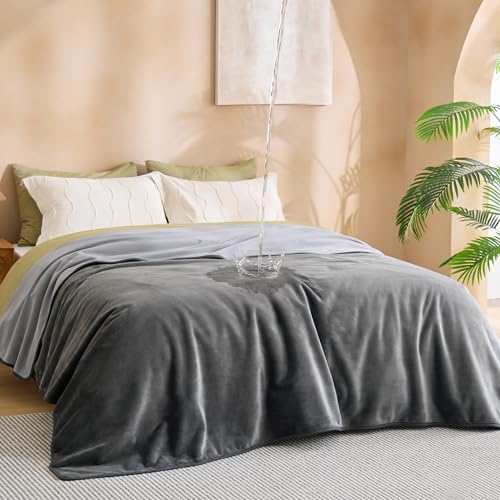 Bedsure Waterproof Blanket for Bed Queen Size 86"x90"- Soft Flannel Fleece Leakproof Throw Blanket, Couch Cover Protector for Large Dogs Pet for Camping, Travel, Grey - color: Grey, size: Queen(86x90")