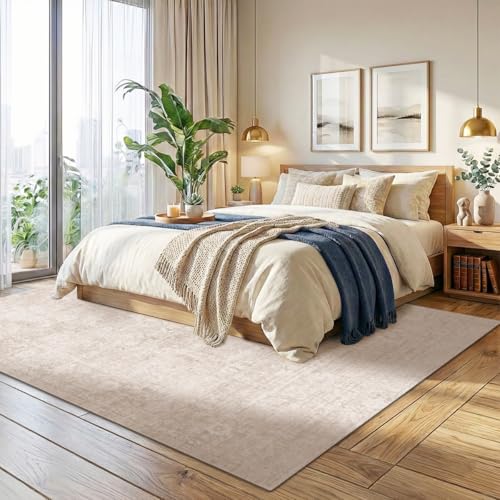 Homemate Washable Rug 8x10 Area Rugs - Vintage Faux Wool Rugs for Living Room Bedroom Dining Room - Non Slip Foldable Carpet Indoor Area Rug for Home Decor（8'x10', Beige - color: Beige, size: 8x10 ft