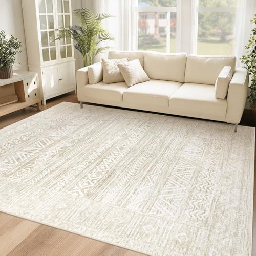 6x9 Area Rugs for Living Room: Washable Moroccan Geometric Boho Rug Farmhouse Non Slip Stain Resistant Large Rug Low Pile Soft Carpet for Bedroom Dining Room Home Office Kids Room (Ivory Beige,6'x9') - color: Ivory Beige, size: 6' x 9' (Rectangular)