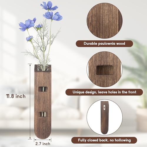 3 Pack Wood Planter Set, Boho Wall Decor for Living Room, Modern Farmhouse Entryway or Bathroom Decor, Wooden Vase Aesthetic Art for Wall Decorations - color: Log Color-d
