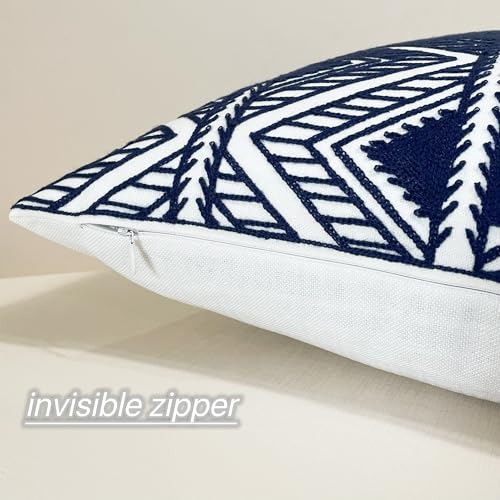 Slow Cow Embroidery Decorative Throw Pillow Cover Geometric Design Cushion Cover 18x18 Inches Navy Blue - color: Navy Big Triangle, size: 18" x 18" (Pack of 1)