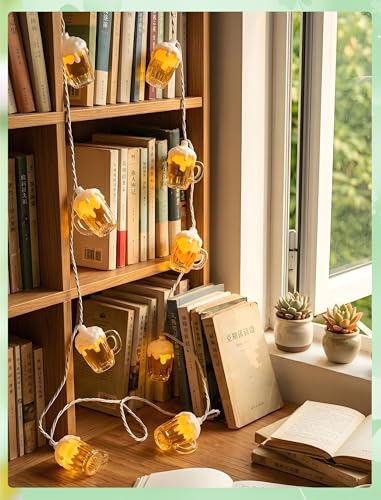 Outdoor Beer Mug String Lights Plug in, 8.5Ft 10 LED Tropical Beach Theme Beer String Lights for Cinco de Mayo Party Decorations, Hanging Tropical Party Lights Waterproof for Backyard Garden Bar Patio - color: Beer Mug Lights