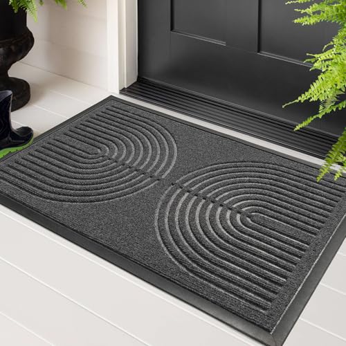 RORA Heavy Duty Outdoor Front Door Mat, Non Slip Doormat Outdoor Entrance, Natural Rubber Floor mat for Entryway, Patio, Garage, Porch, 29.5"x17", Grey - color: Grey, size: 29.5*17inch