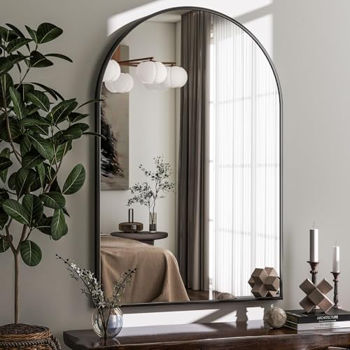 HARRITPURE Arched Wall Mirror – 26"x38" Arch Bathroom Mirror Metal Frame Vanity Mirror for Bedroom, Entryway Dresser Decor, Black - color: Black-1pcs, size: 38"L x 26"W