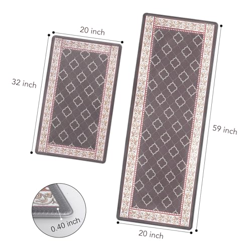 ROTTOGOON Kitchen Floor Mat Set of 2, Cushioned Anti Fatigue Kitchen Mat 20"x32"+20"x59", Non-Slip Waterproof Kitchen Rug, Premium PVC Comfort Kitchen Mats and Rugs for Kitchen, Office, Home, Laundry - color: Coffee, size: 20"x32"+20"x59"